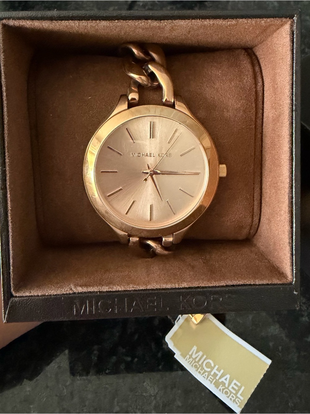 NWT Womens Michael Kors Rose Gold Chain-Link Watch
